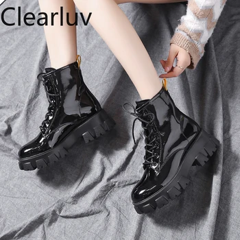 Toamna PU piele cizme cu toc platforma pentru femei cu femei de moda pantofi cu șireturi glezna cizme pentru fete 35-40