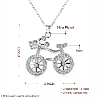 ROLILASON drăguț biciclete forma de argint de culoare alb cristal zircon pandantiv colier fermecător, clasic doamna cadou de ziua ln692