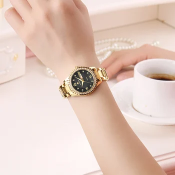 WWOOR de Lux din aur cu diamante câteva ceasuri + cutie pereche de bărbați și femei de Moda Cuarț banda din Oțel Iubitor de Ceas Pereche Impermeabil Data