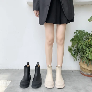 Chelsea Cizme Pantofi Femei Din Piele Pu Platforma Indesata Glezna Cizme Femei Ghete Femei Pantofi De Iarnă Negru Bej Botas Mujer
