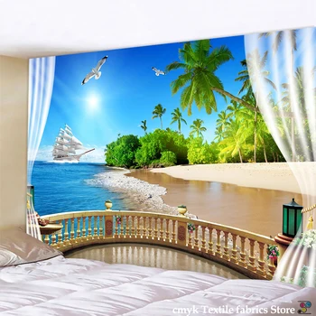 Vedere la mare Cameră Tapiserie 3D Tipărite Mare Tapiserie de Perete Boho-Hippie Decor Acasă Mare Copac de nucă de Cocos Agățat de Perete Plaja Spălare de Mână Țesute