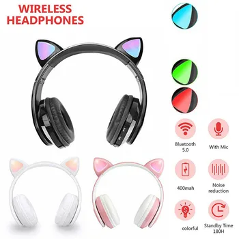 BT 5.0 Cască Urechi de Pisică Drăguț Stil Wireless Bluetooth Bentita Joc Căști pentru Grils Cadou Colorat Frumusete pentru Căști Bluetooth