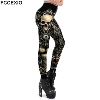 FCCEXIO Moda Craniul Nou Design Punk Femei Legging Stil Gotic Leu Retro Vintage Steampunk Leggins Pantaloni Glezna Cosplay de Produs