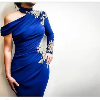 New Sosire Un singur umăr maneca Lunga rochie de seara 2021 albastru Regal rochii de seara din Dantela cu Margele Formale rochie de Petrecere rochie lunga