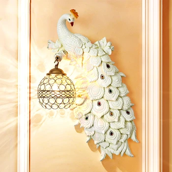 Modern alb cristal Păun Lampă de Perete Colorat Aur Alb de Creatie CONDUS de Cristal Meta Lumini de Perete Pentru Dormitor, Living Sufragerie