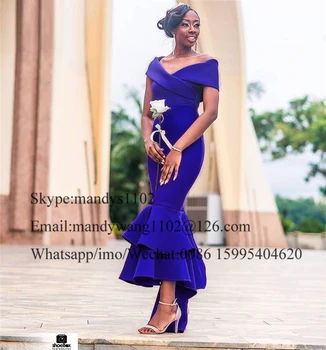 Destul de Albastru Regal Scurt Sirena Rochii de domnisoare de Onoare 2021 Sexy de Pe Umăr Africane Oaspete de Nunta Rochie de vestido de fiesta de boda