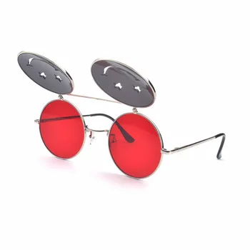Rotund ochelari de Soare Moda Punk Zâmbet Fata cu Model de ochelari de soare Dublu Strat Clapetă Design clar lentile de Ochelari de Soare FML