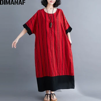 DIMANAF Plus Dimensiunea Rochie de Femei de Îmbrăcăminte de Epocă Sundress Vară, cu Dungi de Imprimare Elegant Lady Vestidos Lenjerie de pat din Bumbac Vrac Maxi Rochie