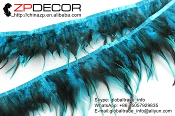 ZPDECOR Pene 2Yard/lot Real de Înaltă Calitate Direct Vopsite Turcoaz Albastru de Pui Șaua Pene Fringe Trim Haine de Design