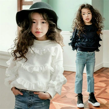 Toamna primavara fete pulover coreea imbracaminte copii dantelă cusaturi personalizate topuri copii printesa de moda haina