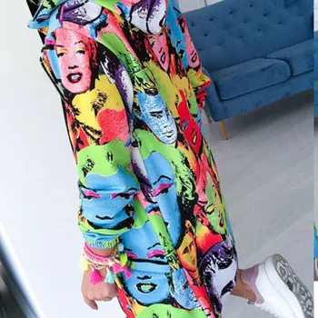 Hirigin Toamna Femei cu Maneci Lungi Florale Imprimate Pulover Casual Hoodie Zip UP Îmbrăcăminte Doamnelor de Sus Haină Lungă
