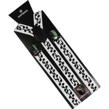 Winfox Moda 2,5 cm Lățime Alb-Negru Nota Muzicala Bretele Pentru Femei Barbati Elastic Bretele Bretele Pantaloni