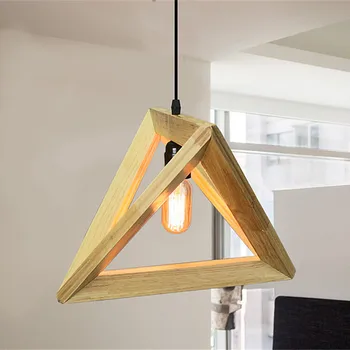 Lemn Retro pandantiv lampă interioară replica design geometric pandantiv lumina restaurant, bar, cafenea, sala de mese geometrice atârnă lampa