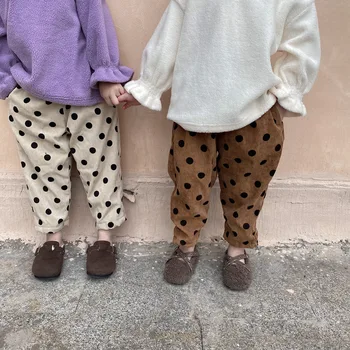 2020 Iarna Băieți și Fete cu Buline de Catifea Pantaloni Copii Periat și Gros Pantaloni Casual Copilul Babay de Bumbac, Pantaloni de Catifea