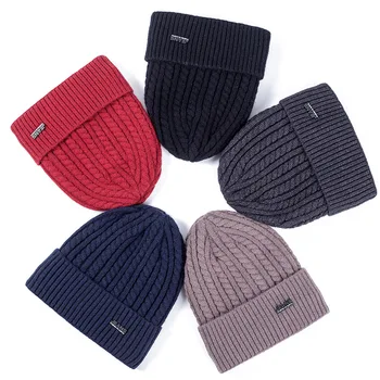 Unisex Blugi Eticheta Pălării De Iarnă Pentru Bărbați Și Femei Twist Design Adăuga Căptușite Cu Blană Cald Schi Beanie Pălărie Tricotate Moda Bonnet Capac