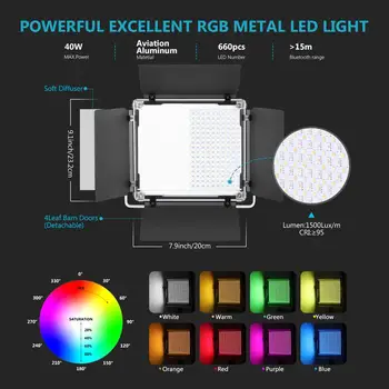 Neewer 3 Pachete de 660 RGB Led cu APLICAȚIE de Control Reglabil Culoare Lumină de Fotografie, Video Kit de Iluminat cu Standuri și Sac
