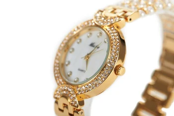 Femei Elegant Pearl Cuarț Ceas de mână CZ, Pavată cu Piatră de Brand Feminin Doamnelor Impermeabil Ceas, Ceas Bijuterii Aur Argint