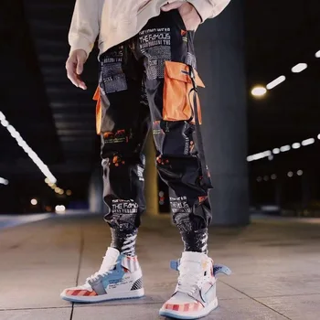 Hip Hop Panglici Pantaloni Barbati Pantaloni Joggers Streetwear Bărbați 2020 Moda Mens Elastic Talie Pantaloni Panglici De Bumbac Negru W117