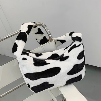 2020 Femei Pluș Mici Saci de Umăr Femela Zebra Lapte de Vacă Model PU Geantă de mână de Toamna Iarna Cald sub brat Saci Blana Moale Sac