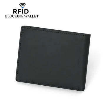 RFID Blocking Om Portofel Subțire Cu Coin Pocket Slim Negru Solid Banca Titularului Cardului de Credit Pentru Masculin Scurt Barbati din Piele Pungă