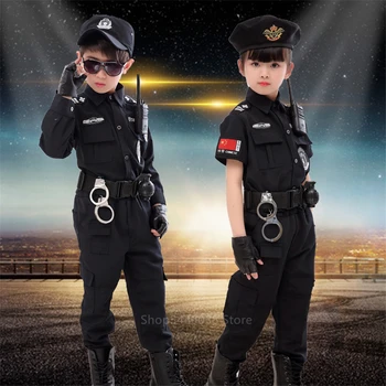 Băieți Și Fete De Lux Polițiști Costume De Carnaval Paty Copii Cosplay Armata Uniformă De Poliție De Îmbrăcăminte Set De Lupta Performanță Uniformă