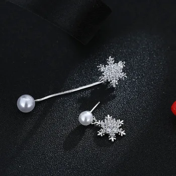 De Moda De Argint 925 Floare De Zăpadă Perle Asimetrice Cercei Bijuterii Pendientes Brincos