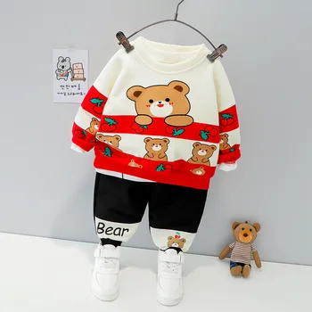 Moda Kid Baby Boy Fata de Îmbrăcăminte Set Nou 2021 Primăvară Maneca Lunga Ursul Desene animate T shirt Toddler Tinuta 1 2 3 4 Ani
