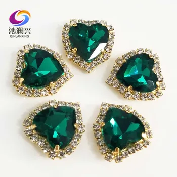 Transport gratuit 10buc Aur de jos verde Malachit forma de inima de Cristal de sticlă, catarama,coase pe pietre pentru Diy/accesorii bijuterii