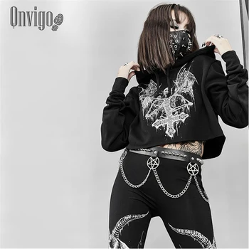 Qnvigo Tipărite Craniu 3D Hanorac Gotic Demon Femei Toamna Iarna HipHop Întuneric Student Fată Chic Negru Goth Femei Top 2020 Nou