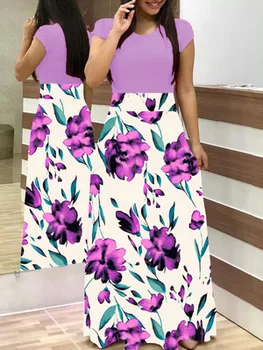 2020 Nou Maxi Rochii Plus Dimensiune Femei Vara Imprimare Împletit Flori de Moda Casual Rochie Lunga Bodycon Eleganta Doamna Vestidos