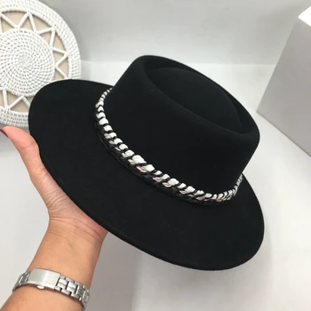 Clasic negru de lână? Margine plat moda pălărie largă refuz cucui pălării pentru bărbați și femei de agrement pălărie de fetru Pălării Panama