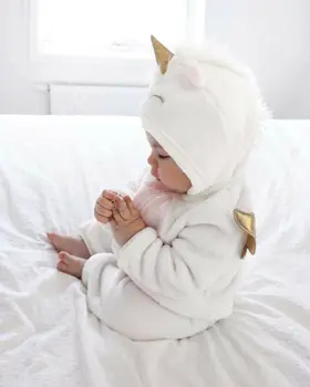 Unicorn Copil Nou-Născut Fetița Cu Gluga Flanel Romper Costum De Haine Groase