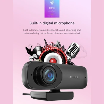 Full HD Webcam, 2160P Calculator, aparat de Fotografiat USB 4K HD Camera Focus Fix Disk-Gratuit de Compresie H. 264 pentru Desktop/ Laptop