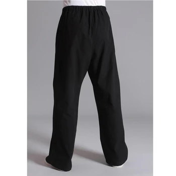 Pantaloni lungi negri pantaloni de Bumbac Chineză Tradițională Bărbați Kung Fu Pantaloni Wu Shu Tai Chi Talie Elastic Liber joggeri bărbați