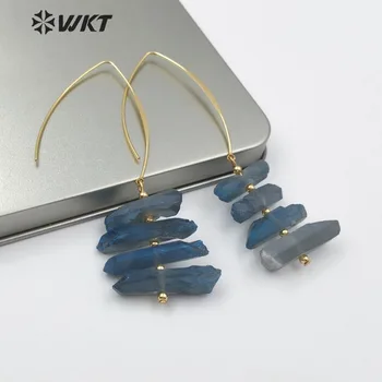 WKT WT-E506 Stil Popular Manual de Titan Piatra Picătură Cercei Simetrice Metal Placat cu Cercei Lungi Femei Rafinate de Bijuterii