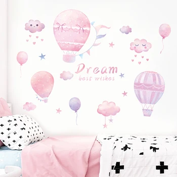 Drăguț Balon cu Aer Cald Autocolante de Perete DIY Nori Roz Murală Decalcomanii pentru Casa de Copii, Camere Copii Dormitor Decor Printesa Autocolante