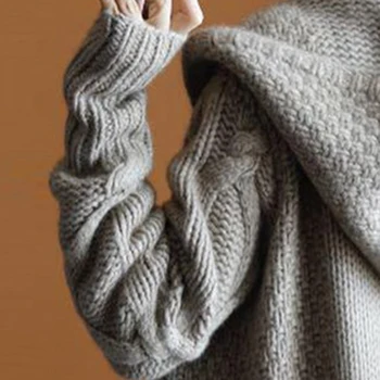 2020 Toamna Iarna Lână Lungă Haină Pulover Femei Cu Gluga Tricotate Cardigan Coreeană De Moda Casual Supradimensionat Gros Uza Coreeană