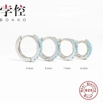 BOAKO Rotund Micro Turcoaz Încrustat Stud Cercei Argint 925 Cercei Pentru Femei Zircon Cercel de Argint Bijuterii Brincos