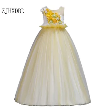 Noua Printesa Rochie de Dantelă Copii Floare Broderie Rochie Pentru Fete de Epocă Copii Rochii Pentru Petrecerea de Nunta Formale Rochie de Bal 14T