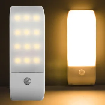 PIR Senzor de Mișcare Infraroșu USB Reîncărcabilă de 12 LED-Nightlight Lumina Inducție detector Coridor Dulap Garderoba Lampă de Noapte
