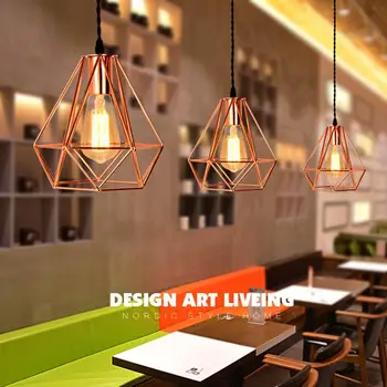 Moderne de placare cușcă de metal pandantiv lampă,vintage rose placare cu aur colivie creative lampă de agățat pentru restaurant living