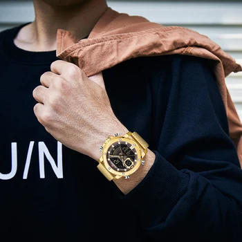 2020NAVIFORCE Mens Ceasuri de Top de Brand de Lux Cronograf de Aur Cuarț Impermeabil Bărbați Ceas Digital cu LED-uri Analogice de sex Masculin Ceas Reloj Hom