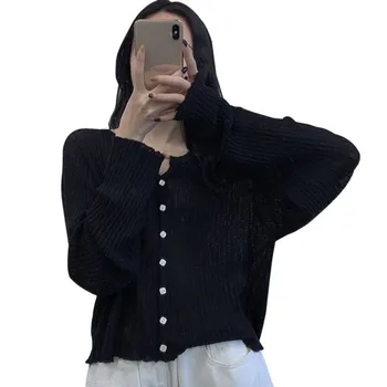 Vara Femei Haine 2020 Femei coreene Solid V-Neck Casual Singur Pieptul Buton Sus Tricotate de protecție Solară cu Mâneci Lungi Cardigan