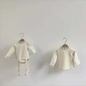 2021 Primăvară Haine Pentru Copii Baby Girl Body, Salopeta Cu Guler Din Dantela Copii Fete Topuri Cu Maneci Lungi Tricou De Bumbac Bluza Babywear