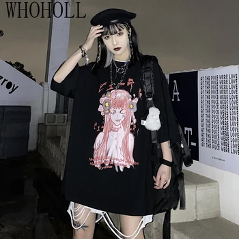 WHOHOLL de Vară 2020 Harajuku Streetwear Întuneric Gotic Fată de Imprimare Vrac cu mânecă Scurtă T-shirt Man Femei Cupluri Gotic Îmbrăcăminte