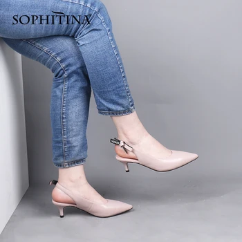 SOPHITINA Concis Sandale Femei Fluture nod Respirabil piele de Oaie Pantofi cu Toc Subtire Sandale Subliniat Toe Pantofi de Moda SC705