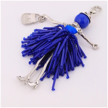 Stras păpușă jucărie sac de masina breloc drăguț ciucure femei brelocuri de cristal albastru-cheie de lanț de bijuterii papusa breloc cadou en-gros