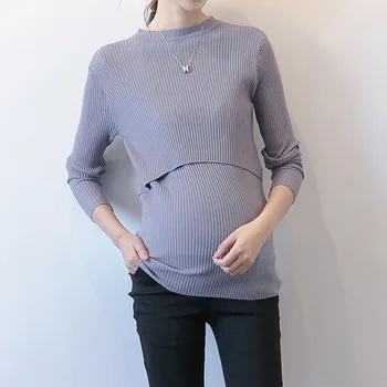 Plus dimensiune haine de maternitate primăvara și toamna tricotate haine de maternitate femeile gravide T-shirt topuri haine de maternitate