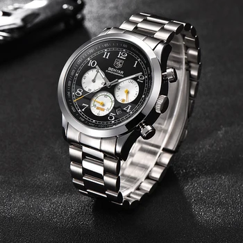 Noi cuarț mens ceasuri BENYAR brand de lux ceas barbati chronograph multifuncțional impermeabil ceasuri pentru bărbați din oțel inoxidabil ceas