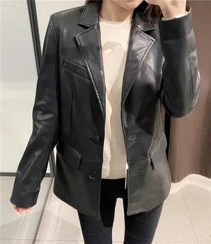 Femei toamna moda negru pu za jachete femei 2020 casual cu maneci lungi, buzunare singur pieptul slim faux lenther uza femme